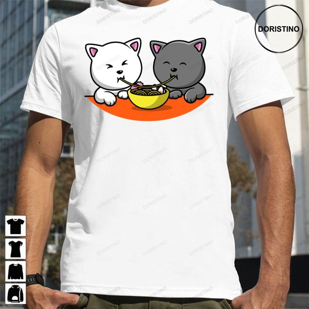 Cute Black And White Cat Eating Ramen Awesome Shirts